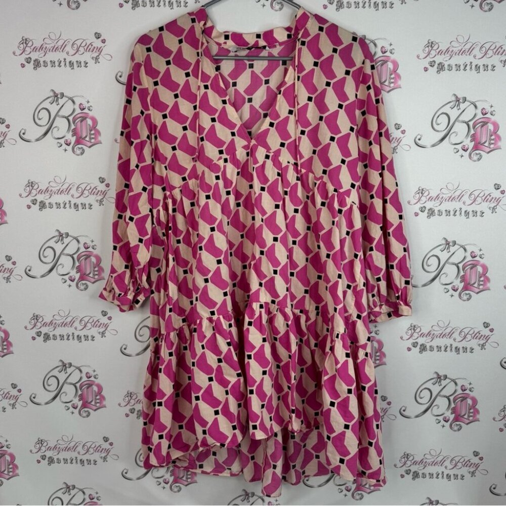 Zara dress mini geometric Pink cream black Purple Patterned Blouse top